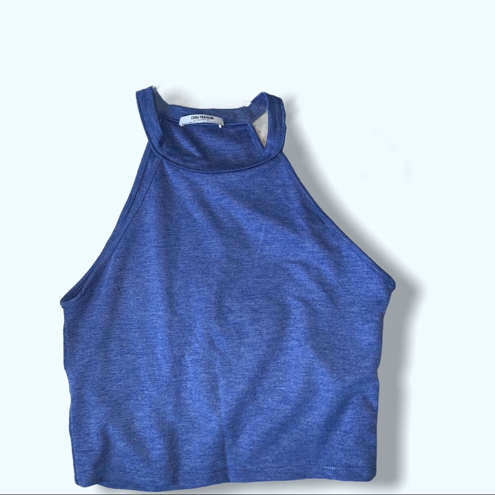 Blue halter crop Knit top